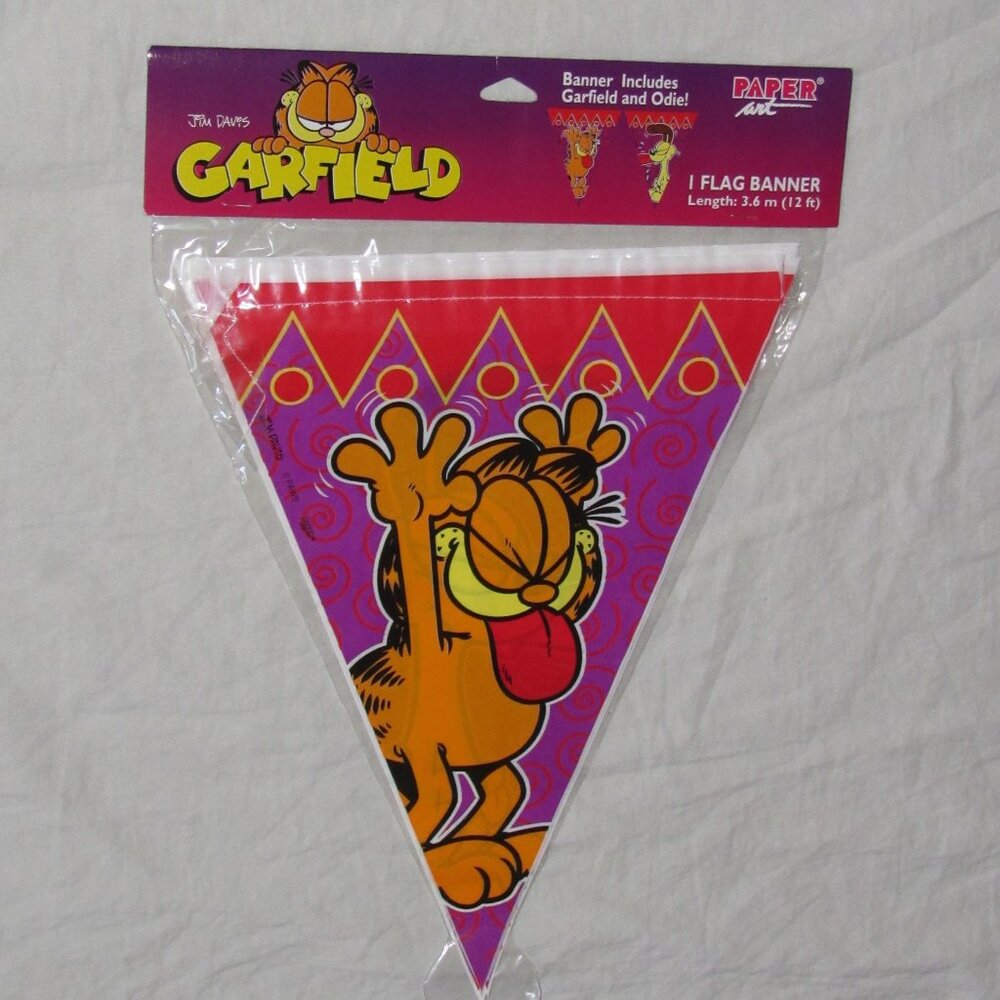 NEW Vtg 1998 Garfield Odie Party Rare Decoration Pennant Flag Banner 12 Feet